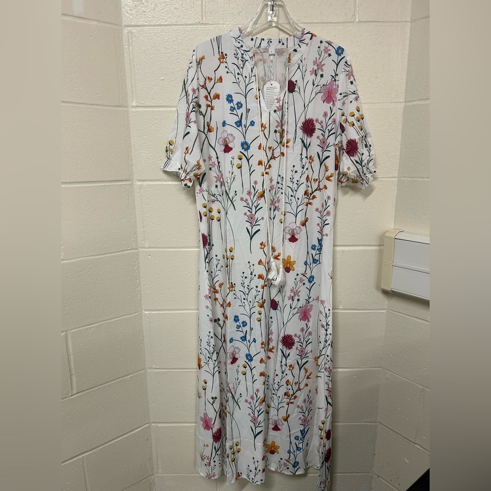 35. Floral Maxi Dress - White with Multicolor Accents - Picture 1 of 5